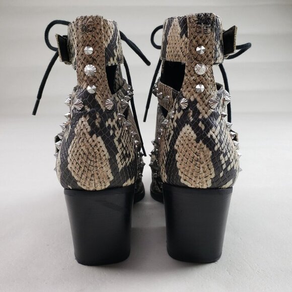 Sam Edelman Elana Studded Boot Womens 7.5 Beige Leather Snake Cut Out Ankle Heel - Picture 12 of 16